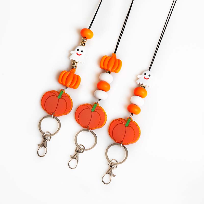Cute Ghost Pumpkin Beaded Lanyard