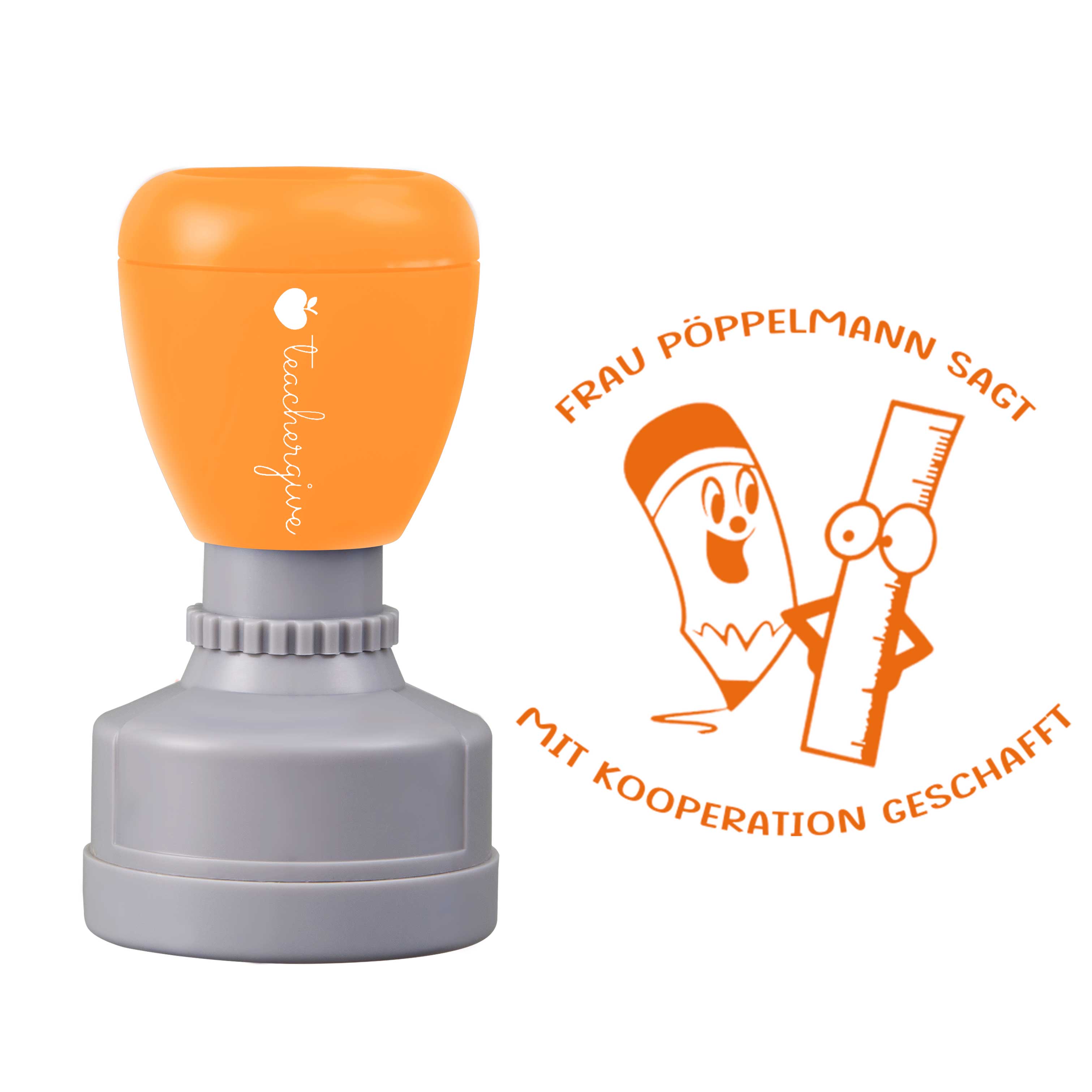 Personalisiert Name sagt mit Kooperation geschafft Lehrer Stempel