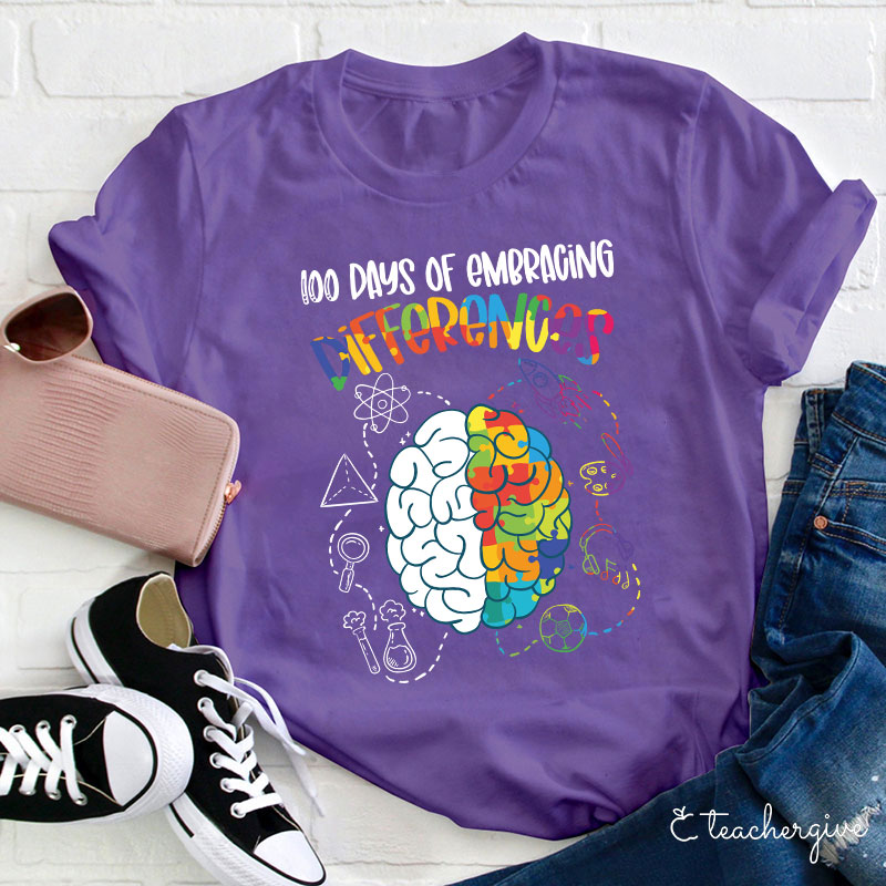 100 Days Of Embracing Differences Puzzle Brain Rocket Teacher T-Shirt