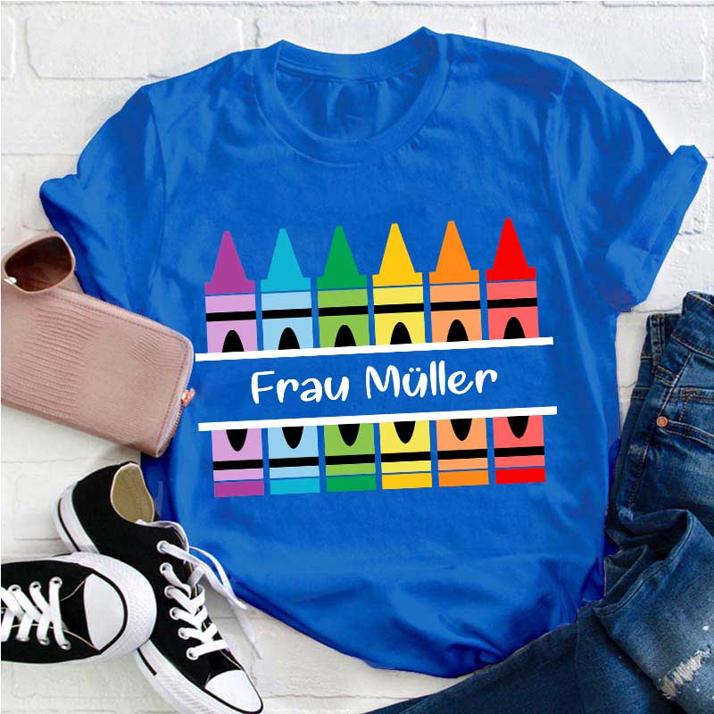 Personalisiert Name Bunte Bleistifte Lehrer T-Shirt
