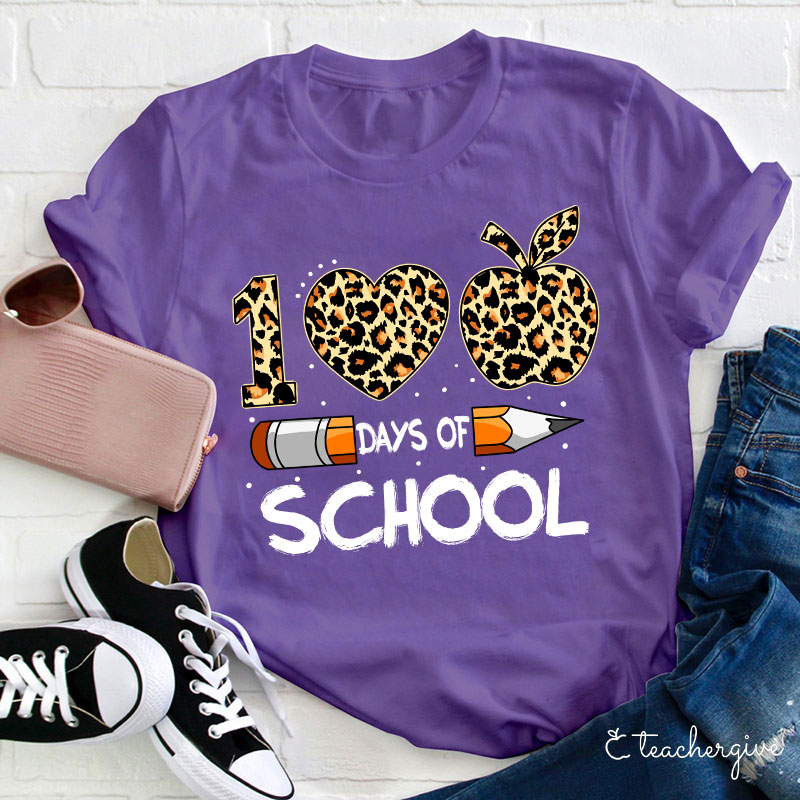 100 Days Of School Leopard Teacher T-Shirt