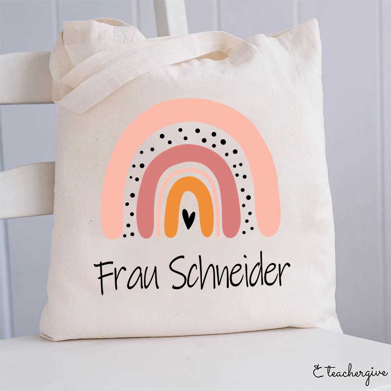 Personalisiert Rosa Regenbogen Baumwoll Lehrer Tragetasche