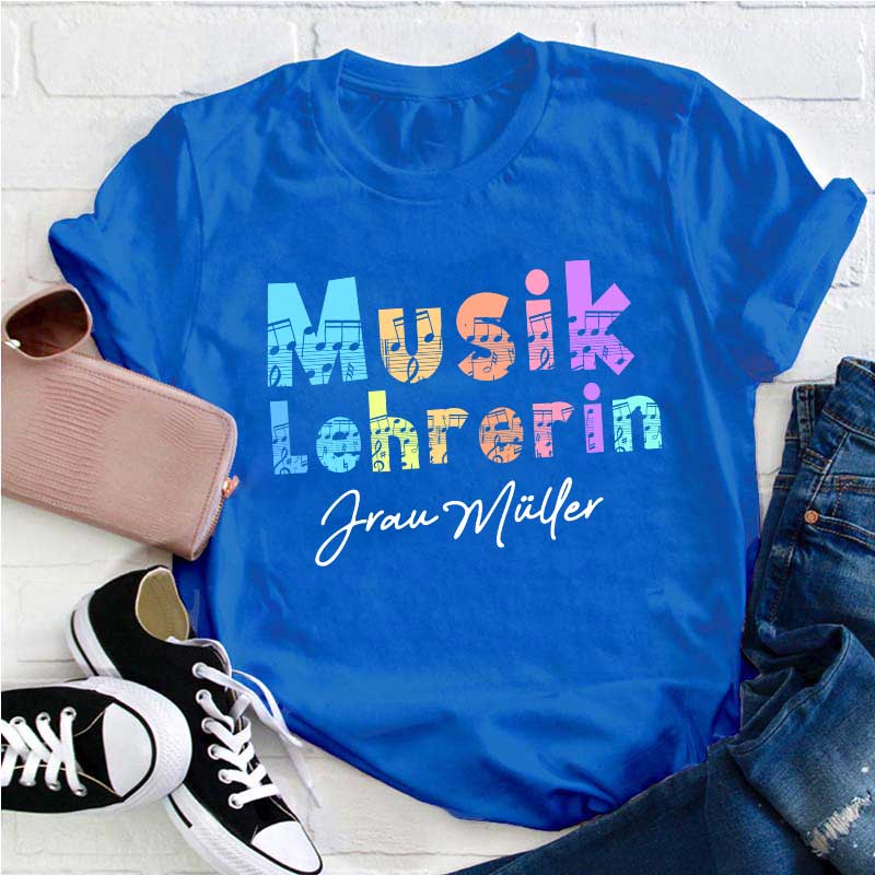 Personalisiert Name Bunt Musik Lehrerin Lehrer T-Shirt