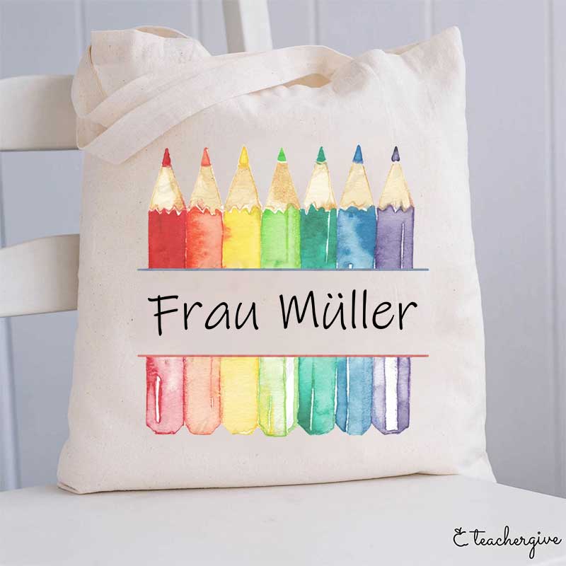 Personalisiert Name Bunt Bleistift Lehrer Tragetasche
