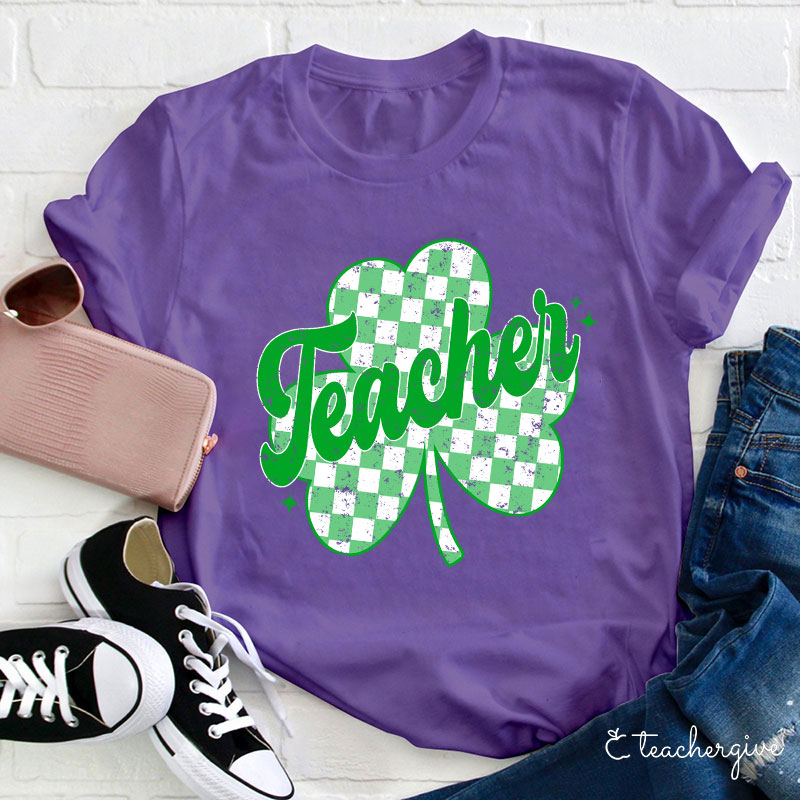 Lucky Teacher Checkerboard Grid Teacher T-Shirt
