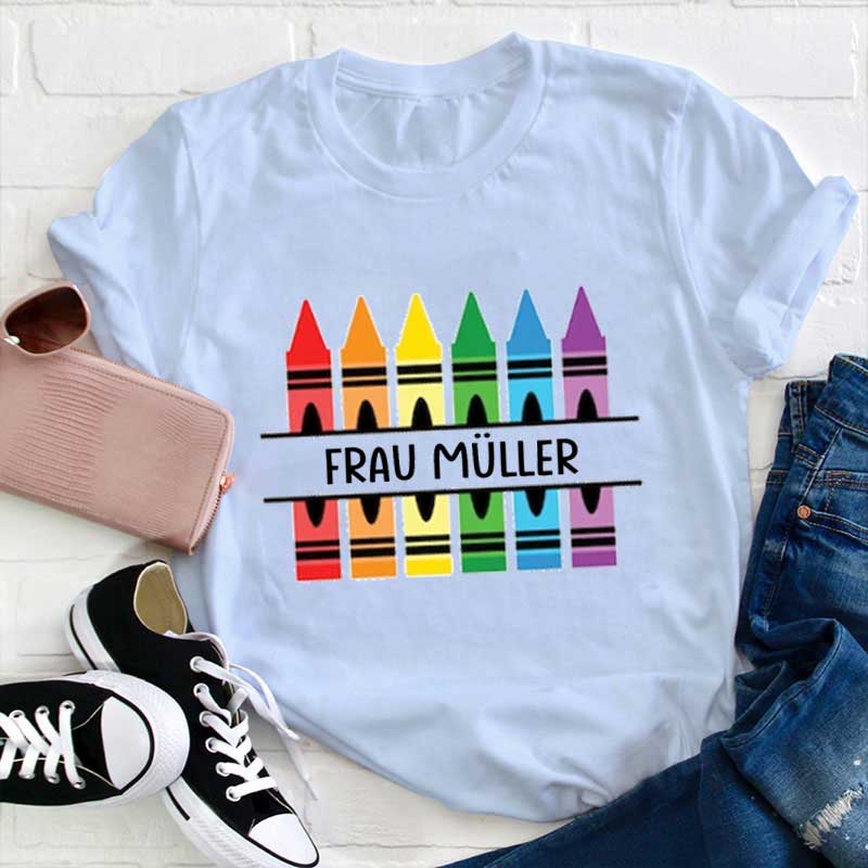 Personalisiert Name Bunt Stifte Lehrer T-Shirt