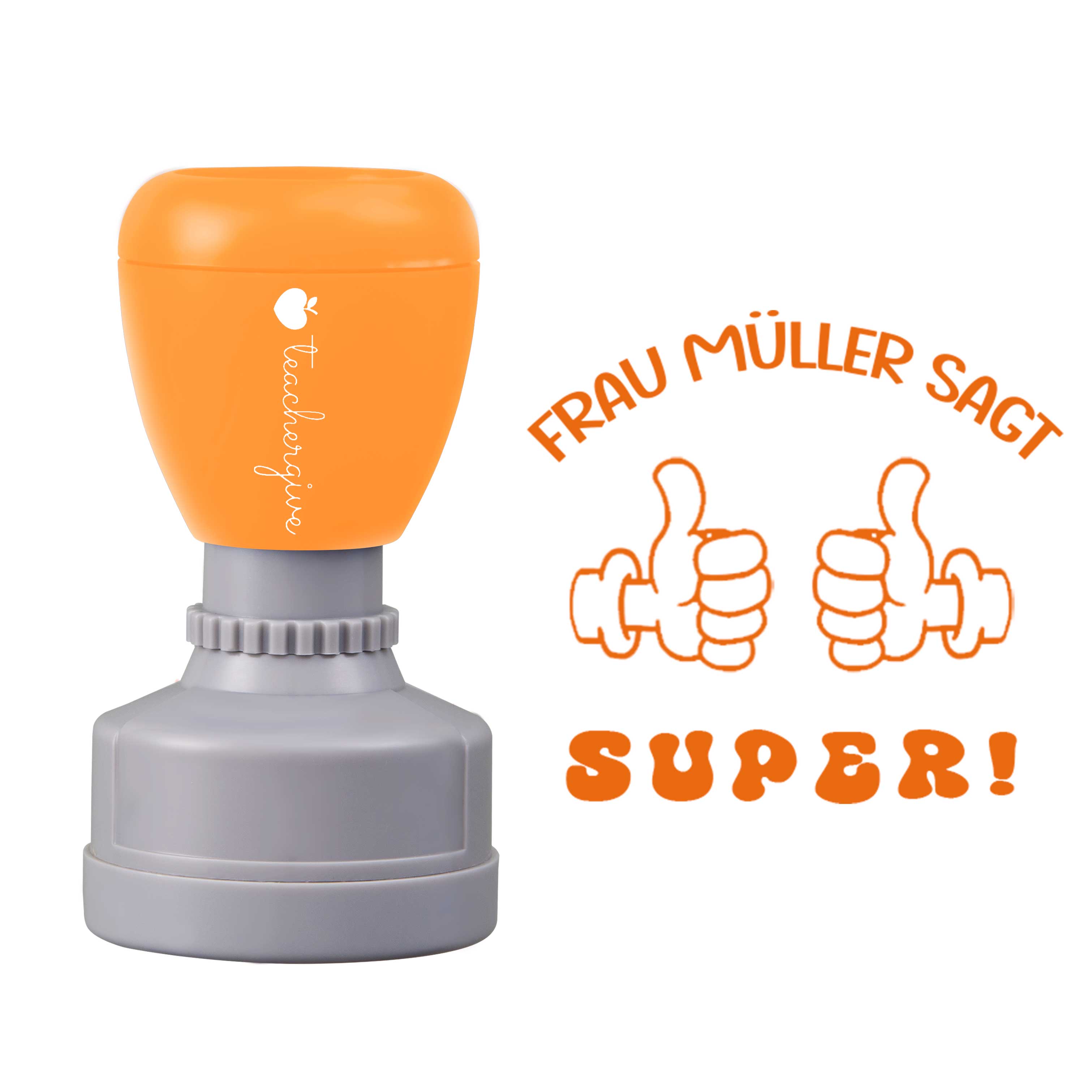 Personalisiert Name sagt super Lehrer Stempel