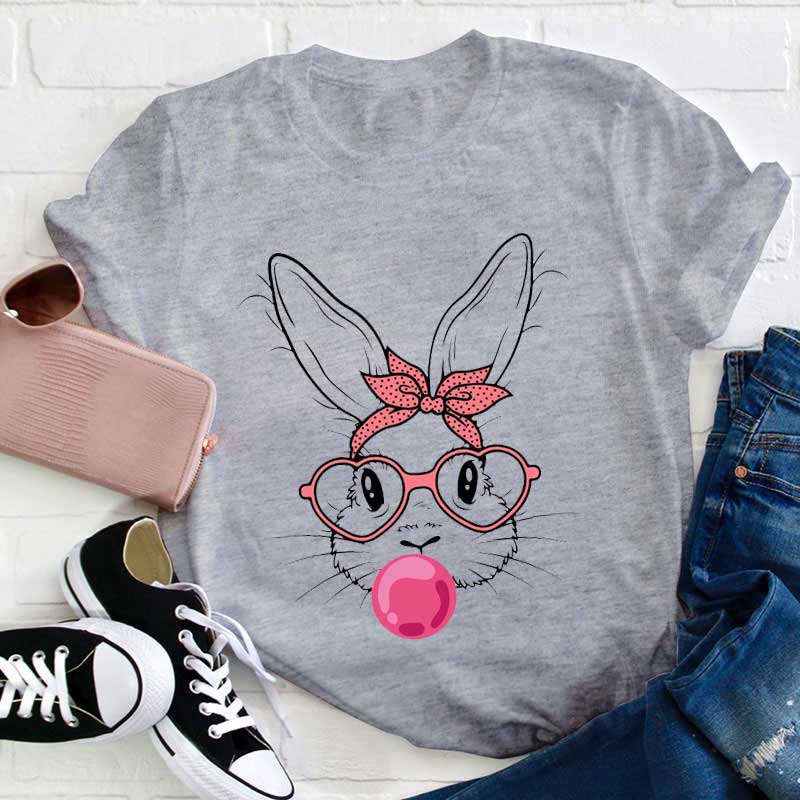 Rosa Osterhase mit Rosa Brille Lehrer T-Shirt