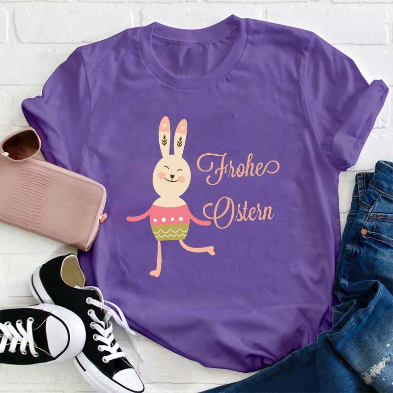 Frohe Ostern Hase Tanzt Lehrer T-Shirt