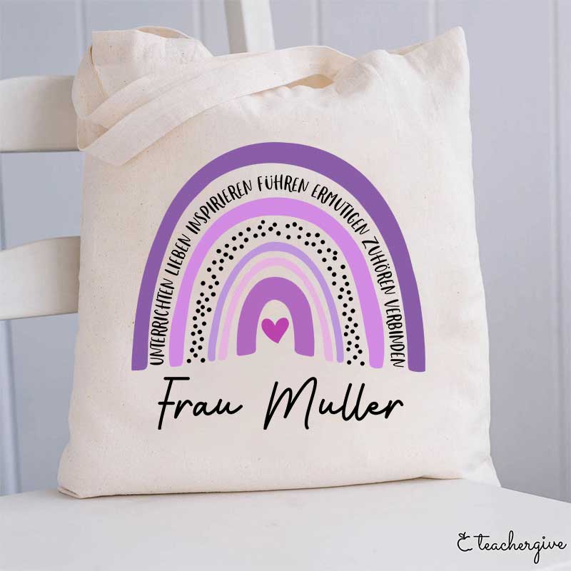 Personalisiert Name Lila Regenbogen Lehrer Tragetasche