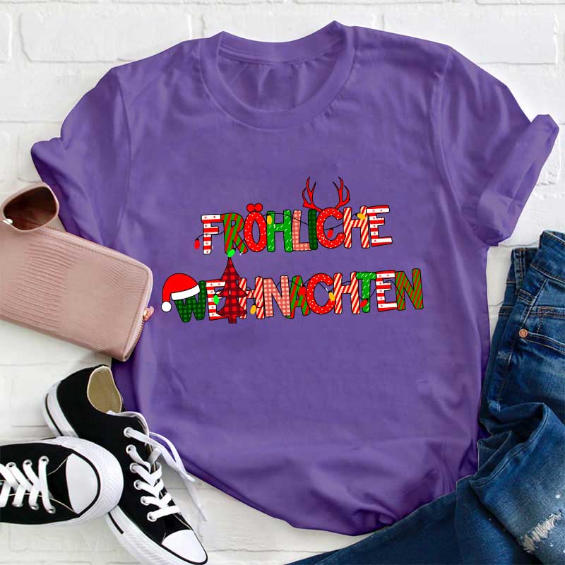Frohe Weihnachten Personalisiertes Lehrer T-Shirt