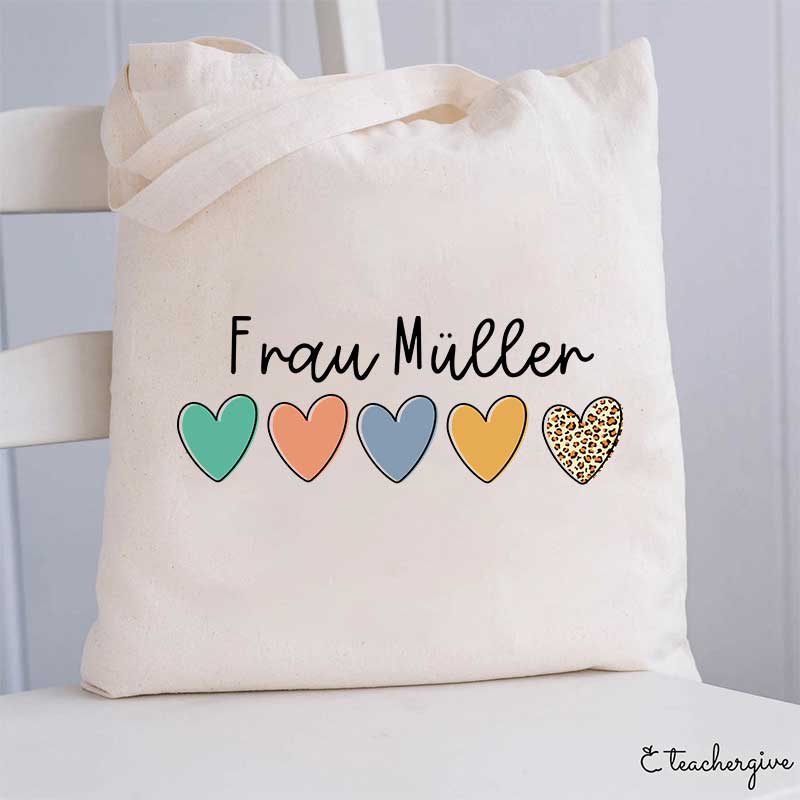 Personalisiert Name Herzen Lehrer Tragetasche
