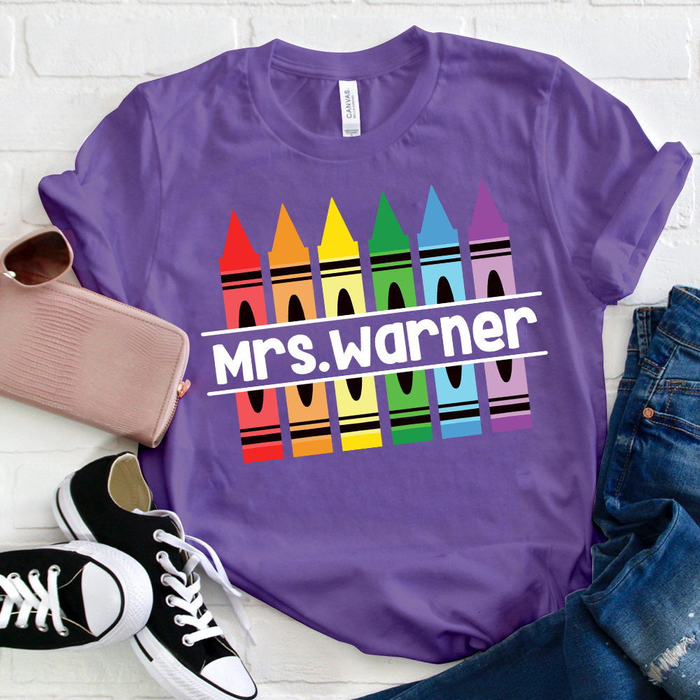 Personalized Pencil Crayon Teacher Name T-Shirt