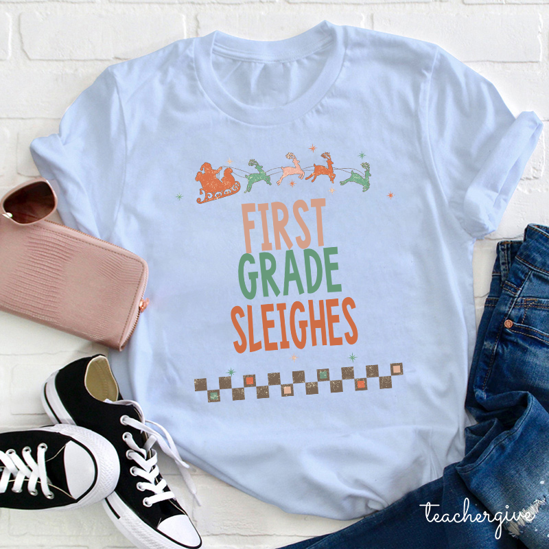 Personalized Grade Sleighs Teacher T-Shirt