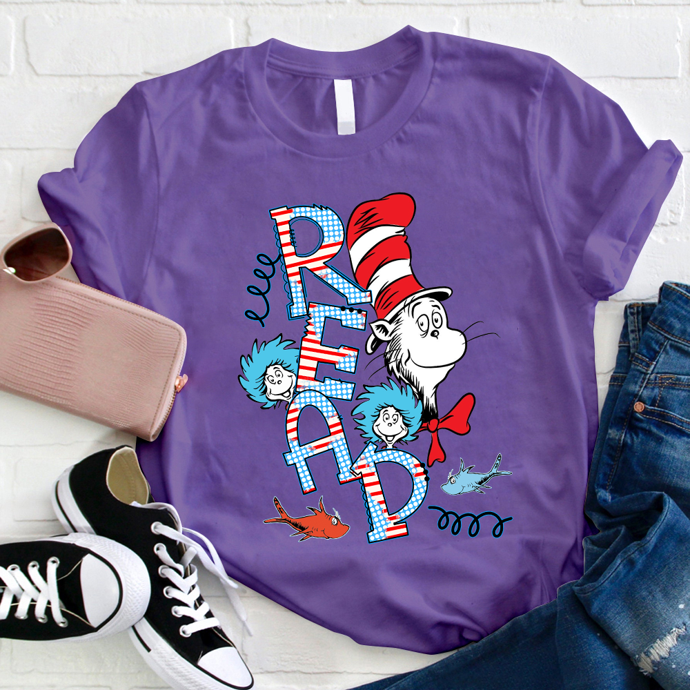 READ Letter Cat Wearing Hat T-Shirt