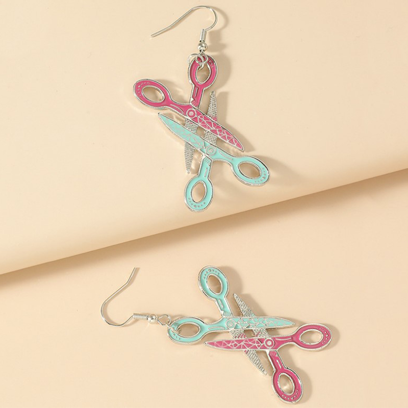 Colored Scissors Teacher Metal Earrings