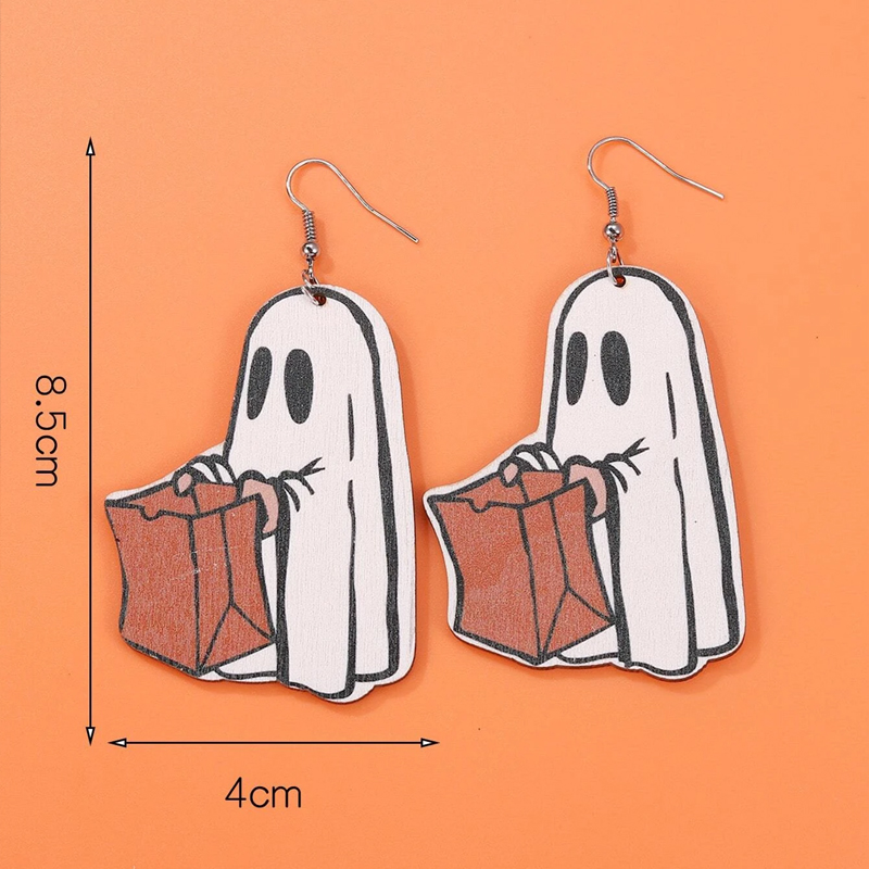 Ghosts Holding Bags Wooden Earrings