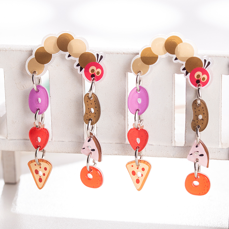 Funny Caterpillar Eating Pizza Acrylic Earrings