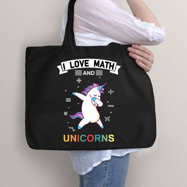 Ich liebe Mathe und Einhörner Lehrer Tragetasche mit Reißverschluss