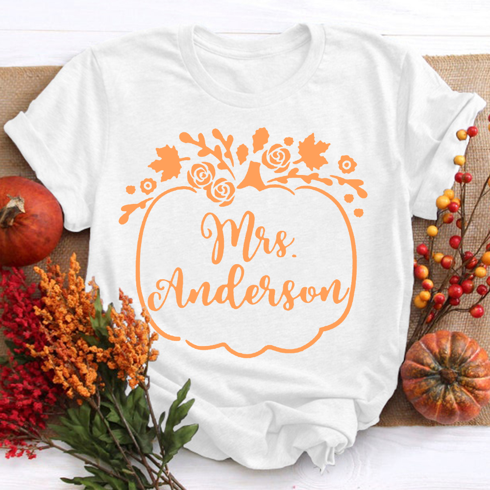 Personalized Rose Pumpkin Teacher T-Shirt