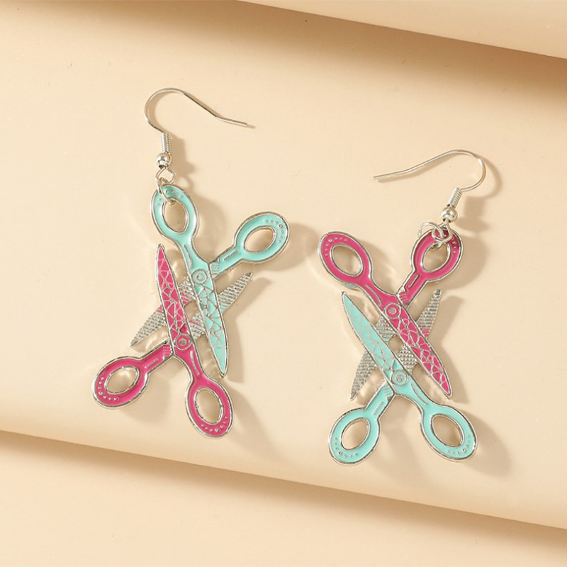 Colored Scissors Teacher Metal Earrings