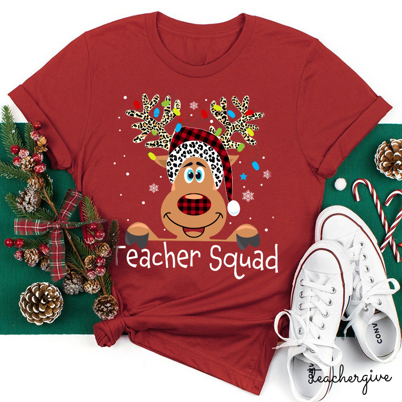 Merry Reindeer Teacher Squad Teacher T-Shirt