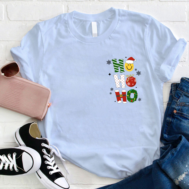 Ho Ho Ho Santa Claus Is Coming Christmas Wreath Teacher T-Shirt