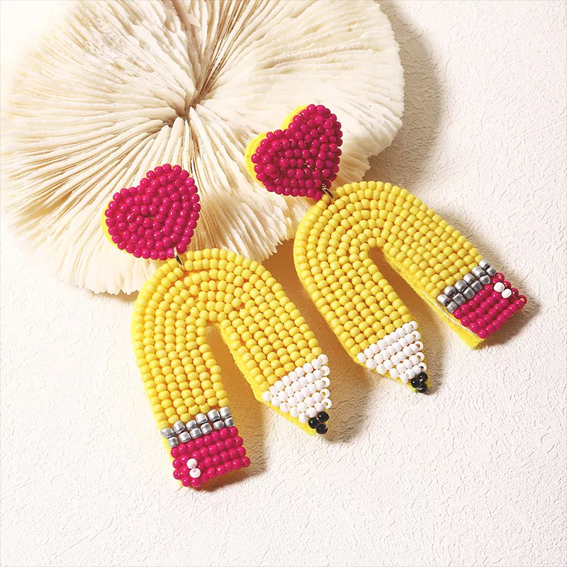 Bent Pencil Teacher Beaded Earrings