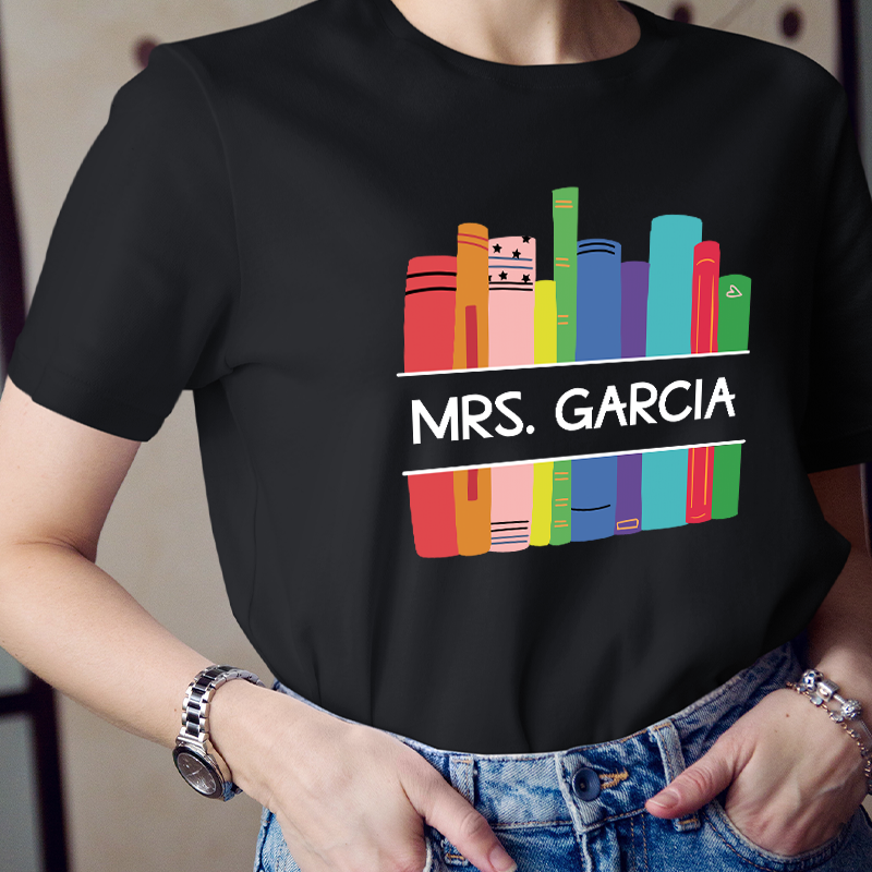 Personalized Name And Book Shelf Teacher T-Shirt
