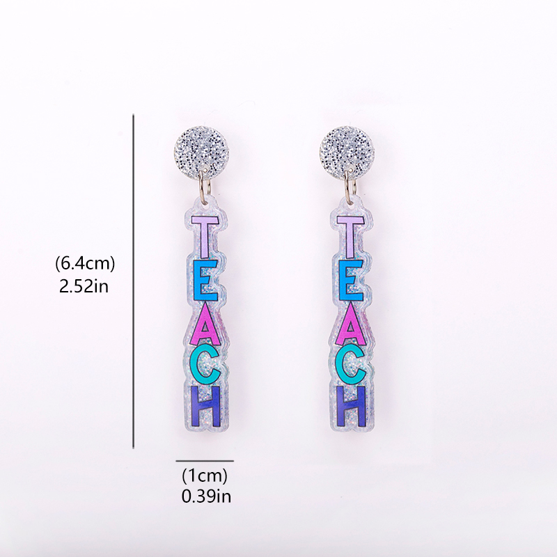 Shining Purple Teach Letter Acrylic Earrings