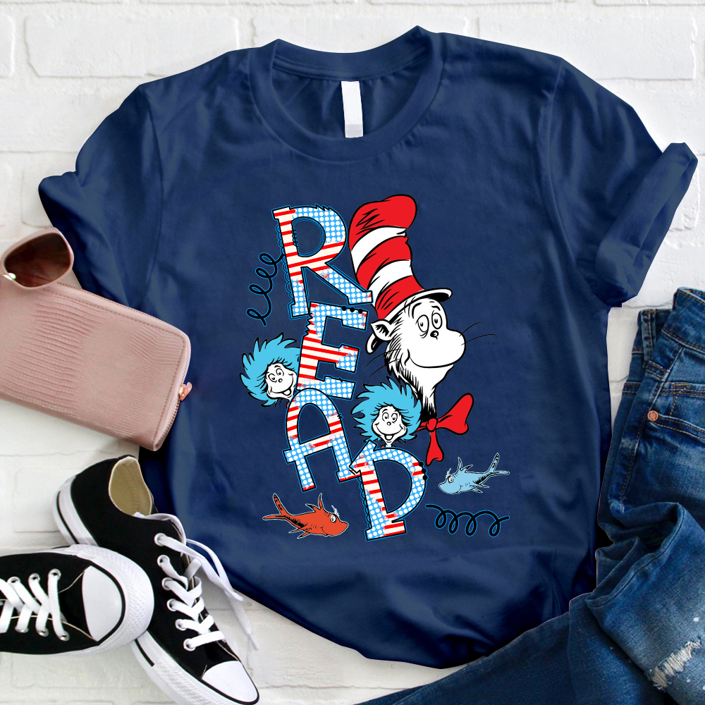 READ Letter Cat Wearing Hat T-Shirt