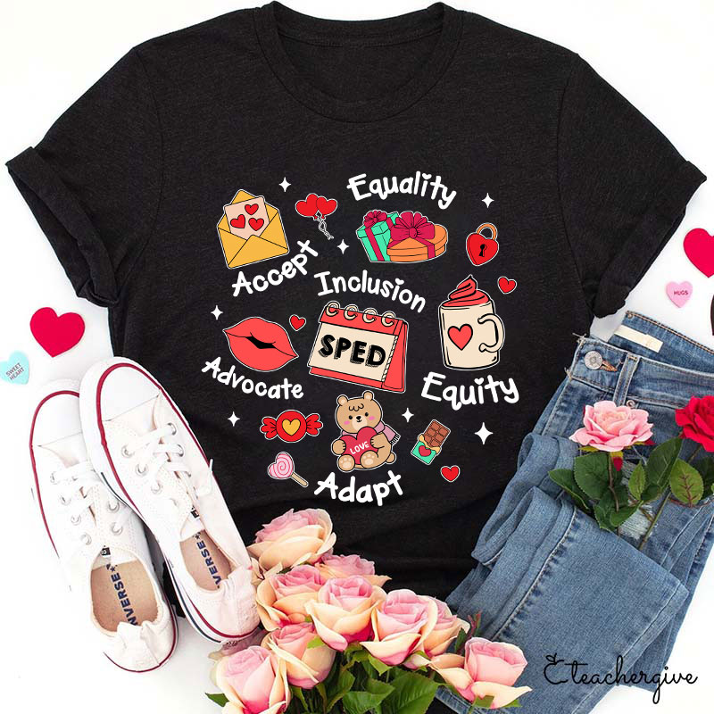 Equality Accept Inclusion Advocate Equity Adapt Teacher T-Shirt