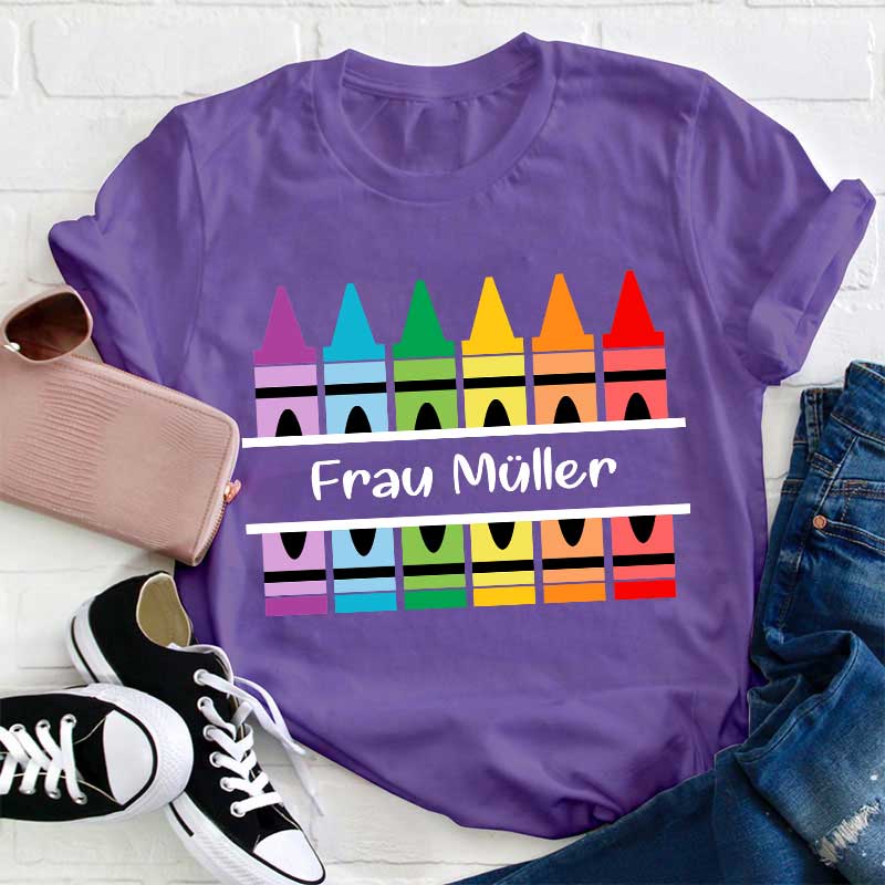 Personalisiert Name Bunte Bleistifte Lehrer T-Shirt