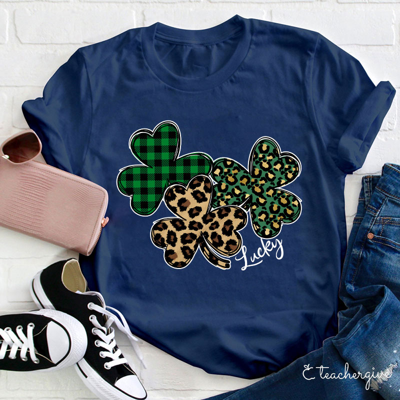 Leopard Shamrocks Lucky Teacher T-Shirt