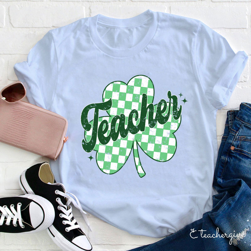 Lucky Teacher Checkerboard Grid Teacher T-Shirt
