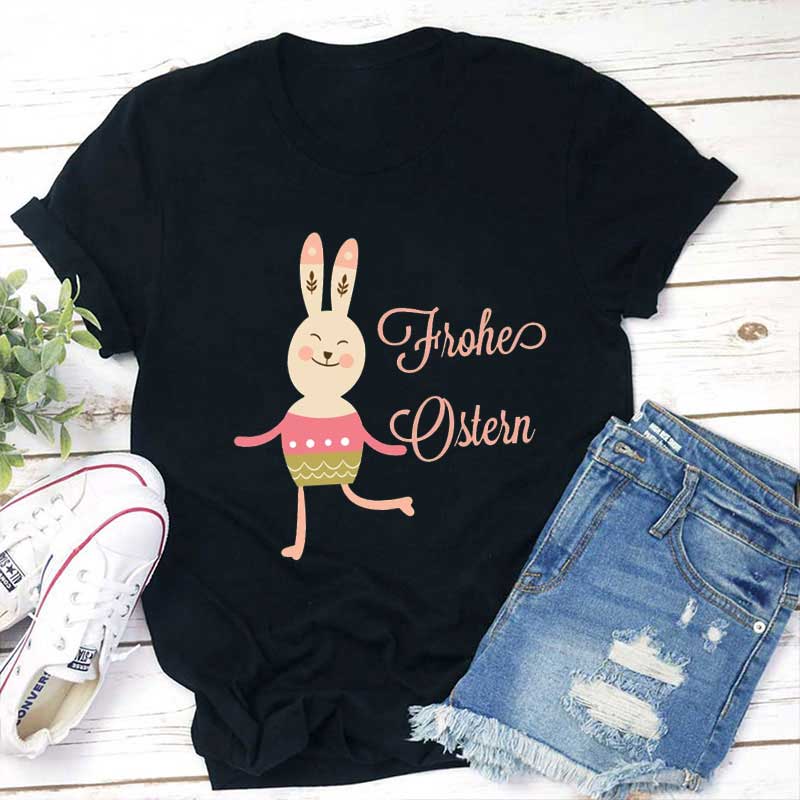 Frohe Ostern Hase Tanzt Lehrer T-Shirt