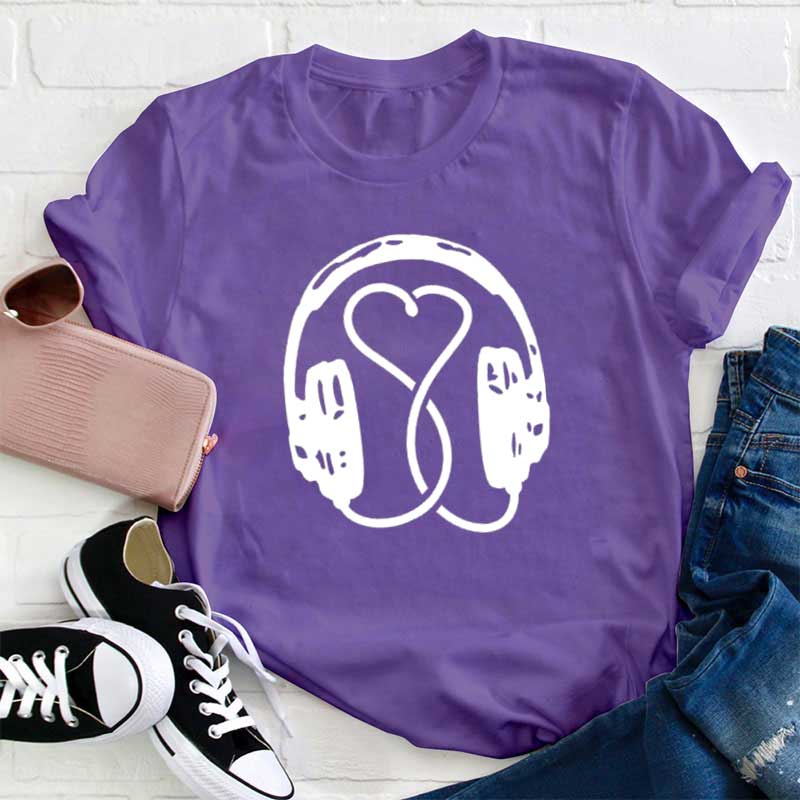 Herz Musik Kopfhörer Lehrer T-Shirt