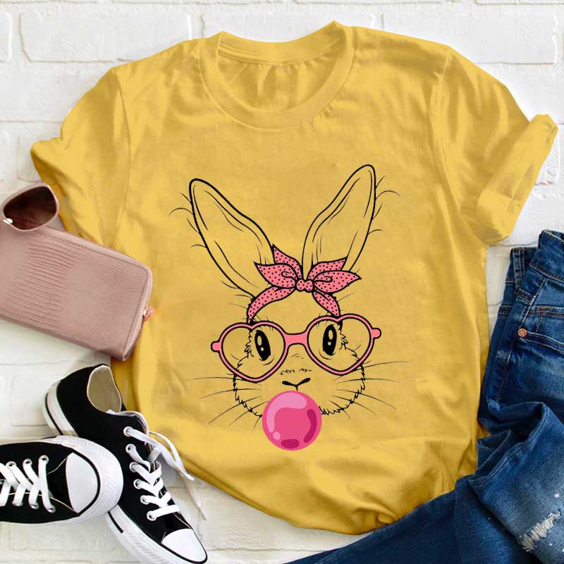 Rosa Osterhase mit Rosa Brille Lehrer T-Shirt