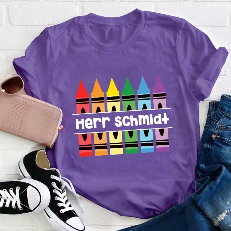 Personalisiertes Bleistift Lehrer Name T-Shirt