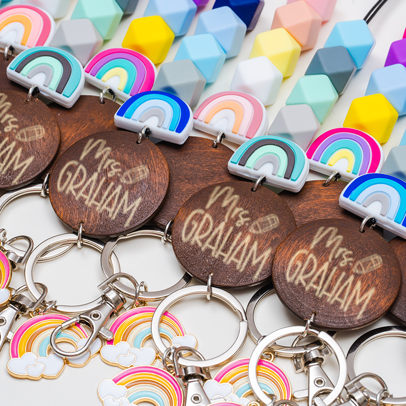 Personalized Rainbow Bead Lanyard