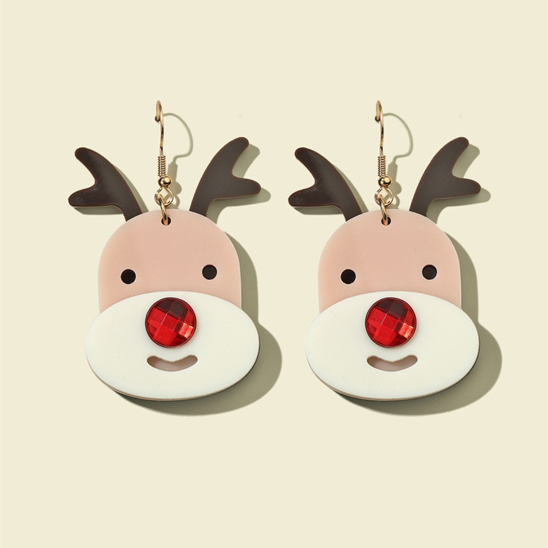 Lovely Red Nosed Elk For Christmas Teacher Acrylic Earrings