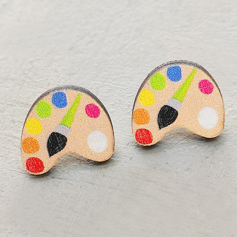 Paint Palette Teacher Wooden Earrings