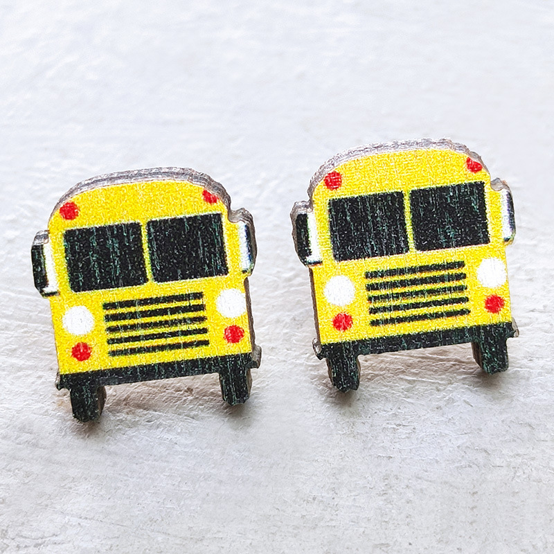 Yellow Bus Teacher Wooden Earrings