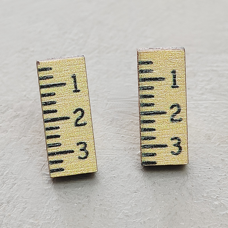Small Ruler Teacher Wooden Earrings