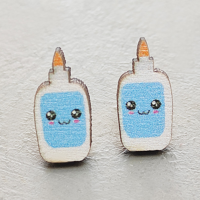 Cute Glue Bottle Teacher Wooden Earrings