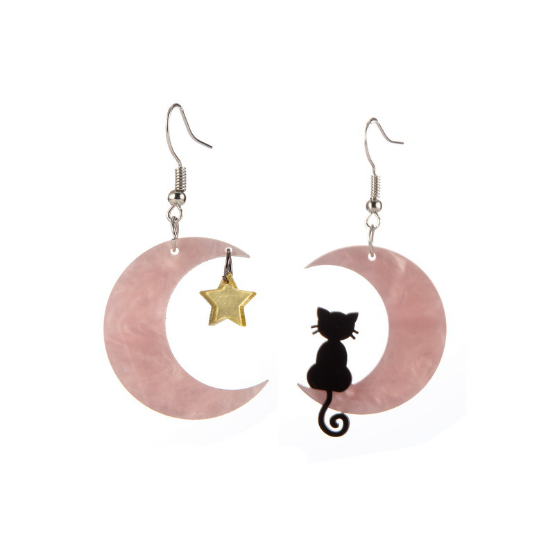 Moon and Kitten Star Teacher Acrylic Earrings