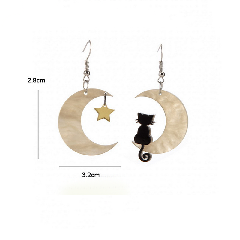 Moon and Kitten Star Teacher Acrylic Earrings