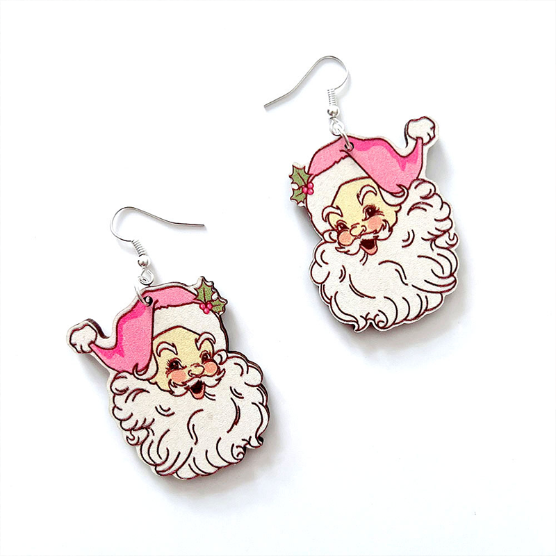 Pinky Christmas Vibes Teacher Wooden Earrings