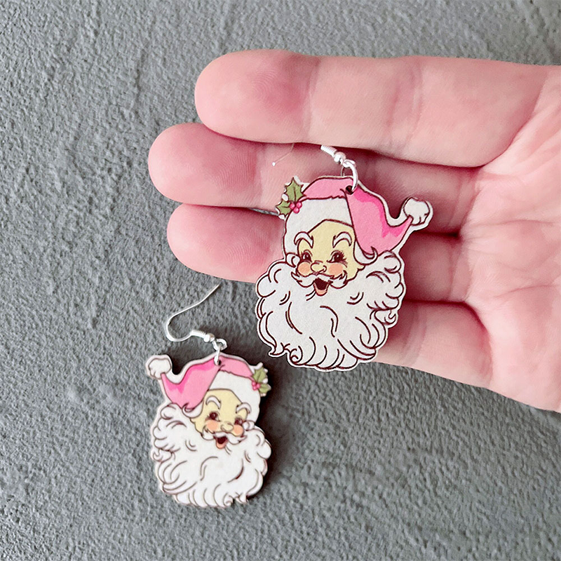Pinky Christmas Vibes Teacher Wooden Earrings