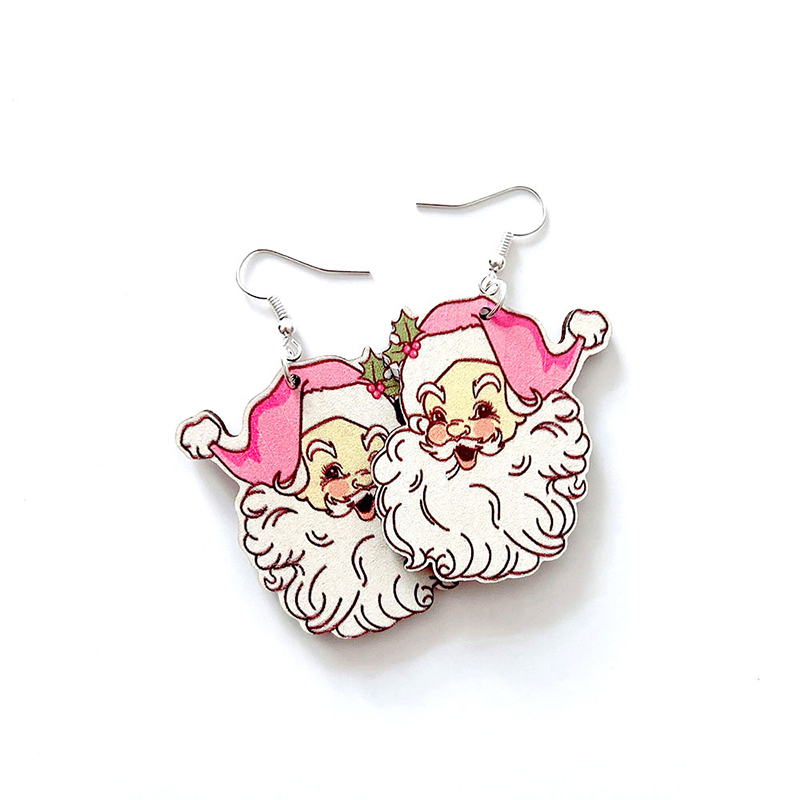 Pinky Christmas Vibes Teacher Wooden Earrings